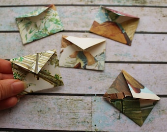 5 Mini Envelopes, recycled book, ephemera, scrapbooking, junk journal