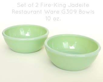 Set of 2 Fire-King Jadeite Restaurant Ware G309 10 oz Bowls #0003