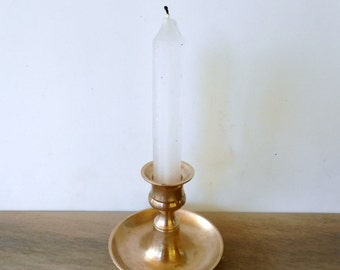 Vintage brass candlestick,Solid brass candle holder,Small candlestick on plate