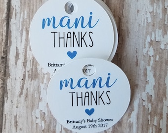 Mini Mani Thanks Tags, 1.5" round tag, Mani Thanks, Bridal Shower Tag, Baby Shower tag, Nail polish tag (245)