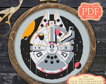 Cross stitch PDF pattern - Millenium Falcon - Star Wars - modern embroidery