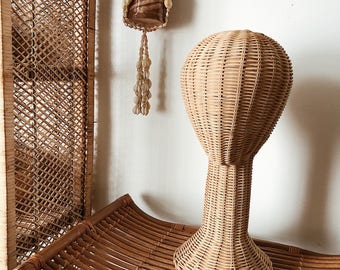 Vintage Wicker Mannequin Head Stand