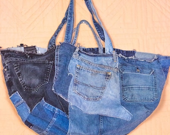 Huge Recycled Denim Bag, Handmade to Order, One of a Kind, for all kinds of shopping