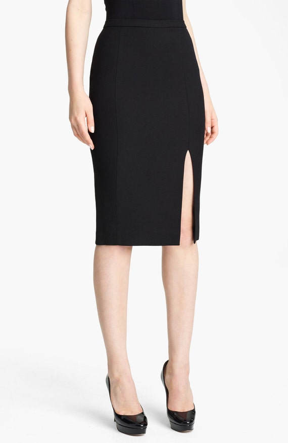 Classic pencil skirt with front slit high quality tailor