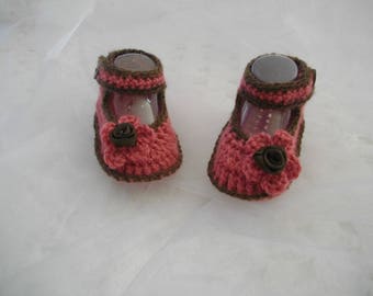 RESERVE A DARIA chaussons ballerine bébé coloris bois de rose et marron