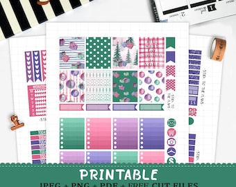Sweet Christmas printable planner stickers for Erin Condren LifePlannerTM watercolor christmas tree gifts ornaments stocking cut files kit