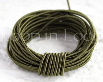 Olive Dark Green SILK cord Wrapped Silk Satin rope 1.5 mm thick, organic natural hand spun silk, polyester core, for Jewelry (3 feet)