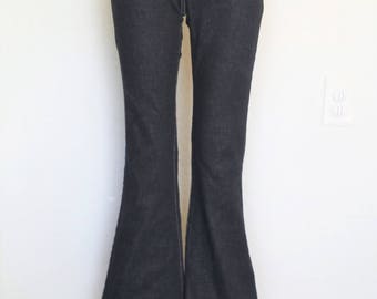 Dark Black Denim Flare Leg Jeans -xs