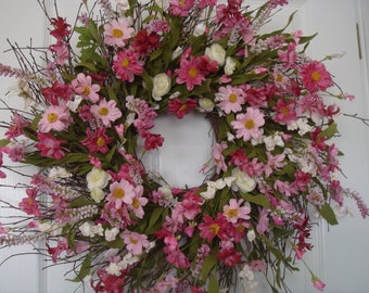 Spring wreath, Mothers Day wreath, spring door wreath, front door wreath, Mothers Day gift, spring decoration, floral wreath, summer wreath