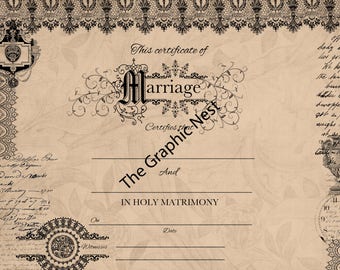 Vintage marriage certificate. Digital download