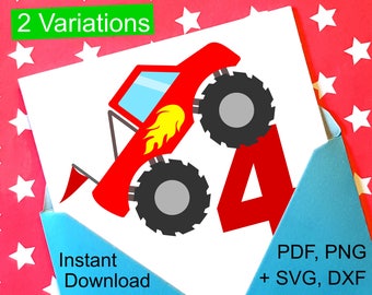 4th Birthday Boy SVG File, Monster Truck Birthday SVG, Printable 4th Birthday Clipart, 4th Birthday Shirt Invite Invitations Design Download