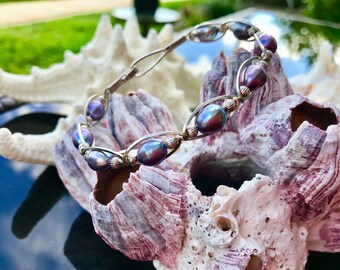 Purple Freshwater Pearl and Sterling Silver Hand Sculpted Bracelet