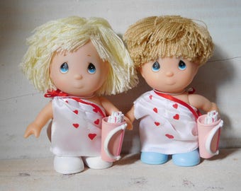 SALE - Set of Two Vintage Precious Moments Valentines Day Cupid Collectible Dolls
