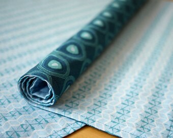 Blue Fracture Print Reversible Cotton Placemats from my Mineral Forest Collection of Fabrics