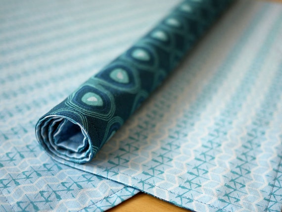 Blue Fracture Print Reversible Cotton Placemats from my Mineral Forest Collection of Fabrics