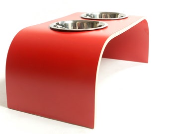 Red Raised Dog Bowl Stand - Shell Finish available in various sizes