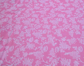 White Flowers on Pink Cotton Fabric