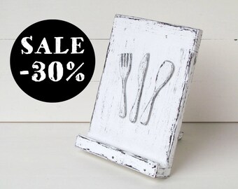 IPad Stand IPad Holder Tablet Stand Cookbook Stand Tablet Holder Recipe Holder Wooden Ipad Stand Rustic Stand Shabby Chic White Brown