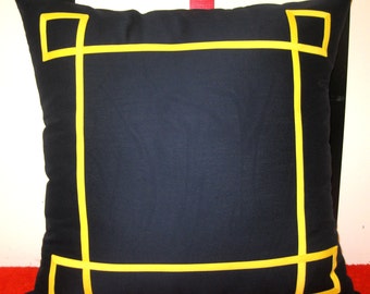 navy blue yellow trim nautical pillow cover 26 X 26
