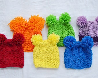 Double Puffball Crochet Beanie