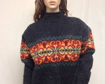 Wool sweater,medium,100% Wool ,Sweater, Newton Trading,women's medium,gray,black,orange,yellow,green