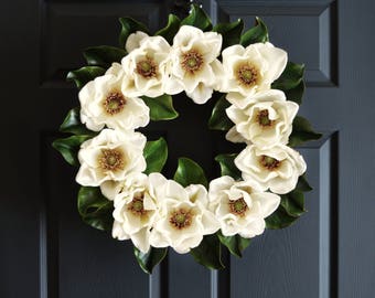 Blossoming Magnolia Wreath | Wedding Wreaths | Wedding Decorations | Front Door Wreaths | Magnolia Blossoms | Wedding Decor