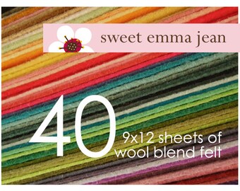 Wool Felt Sheets - Choose Any Forty (40) - Merino Wool Blend Felt