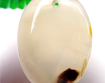 Natural Scenic Dendrite Opal Gemstone Pendant Black and White Agate Oval Geode Pendant Bead 48*35*8mm