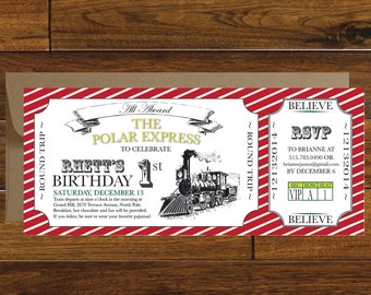 Polar Express Train Ticket Birthday Invitation, Digital Download