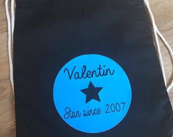 Backpack with name black cotton cord