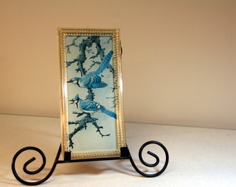Lucite framed print-pair of bluejays-mellowed with age decor