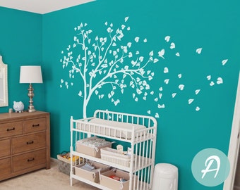 Tree decal with swings and birds Large nursery tree vinyl