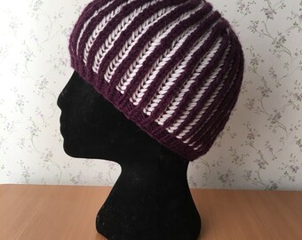 Purple knit beanie Knit slouchy winter hat women knit hat women hat chunky hat wool hat Brioche knitted grey hat slouchy beanie lilac hat