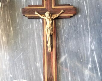 Antique crucifix Funkiness fine mahogany and brass