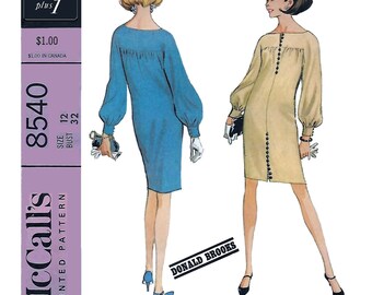 McCall's 8540 Donal Brooks 60s Chemise Dress Sewing Pattern Size 12 Bust 34