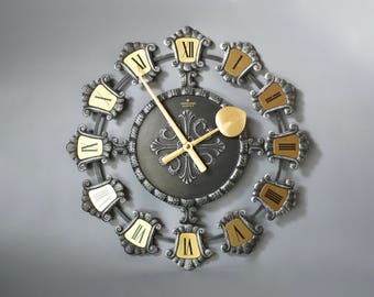 JUNGHANS Wall Clock, German Starburst Wall Clock, German Wall Clock, Brass Clock, German Mid Century Clock, Junghans