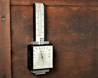 Vintage 1930s Airguide Art Deco Bakelite Wall Thermometer Temperature Humidity Gauge Instrument Indoor Hydrometer Weather Station #C390