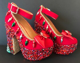 Christmas Heels, Christmas Shoes, Rhinestone Heels