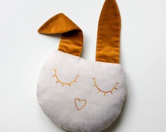 Personalized bunny - ears mustard velvet pillow
