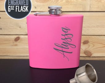 Engraved 6oz Flask, Custom Stainless Steel Flask, Personalized Bridesmaid Gift, Girls Night Out Gift, Flask for women