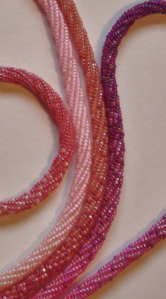 Long Pink Seed Bead Rope Necklace