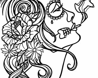 intricate sugar skull coloring page