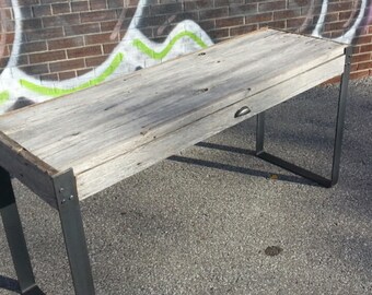 Slim Line Old Barn Wood Desk with Drawer and "U" Style legs