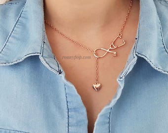 Stethoscope Necklace - Heart Necklace - Heartbeat Necklace - Nurse Necklace - Nurse Gift - Doctor Necklace - Doctor Jewelry -Doctor Gift Tie