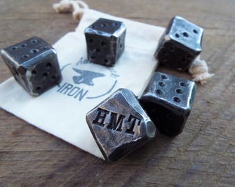 Customized blacksmith dice! Personalized gift for men. Gift for him. Hand forged, 6th anniversary, iron anniversary. Hand forged customize.