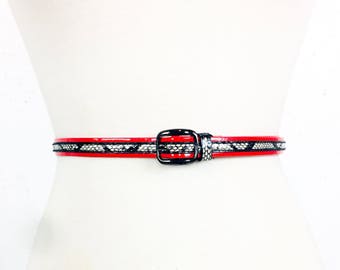 Vintage 1980s Red White and Black Skinny Belt