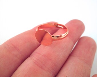 10mm rose gold plated adjustable ring base blanks, pick your amount, D141