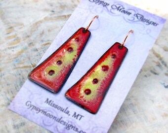 Red Enamel Earrings Bohemian Jewelry Enamel Jewelry Boho Earrings