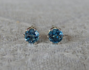 London Blue Topaz 4mm Studs, London Blue Topaz Stud Earrings, London Blue Topaz Posts, Blue Topaz Earrings, December Birthstone, Blue Topaz