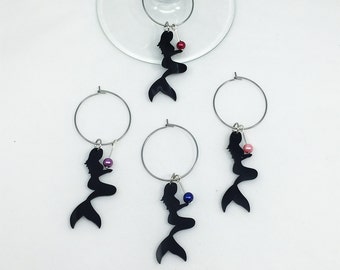 Mermaid Wine Charms Set, Beach Wine Charms, Mermaid Wine Glass Charms